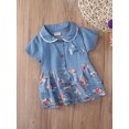 thumbnail image 3 of Vestido vaquero con lazo para niña pequeña, estampado floral, manga corta, botones con volantes, bonito vestido veraniego de mezclilla para bebé, 3 of 7