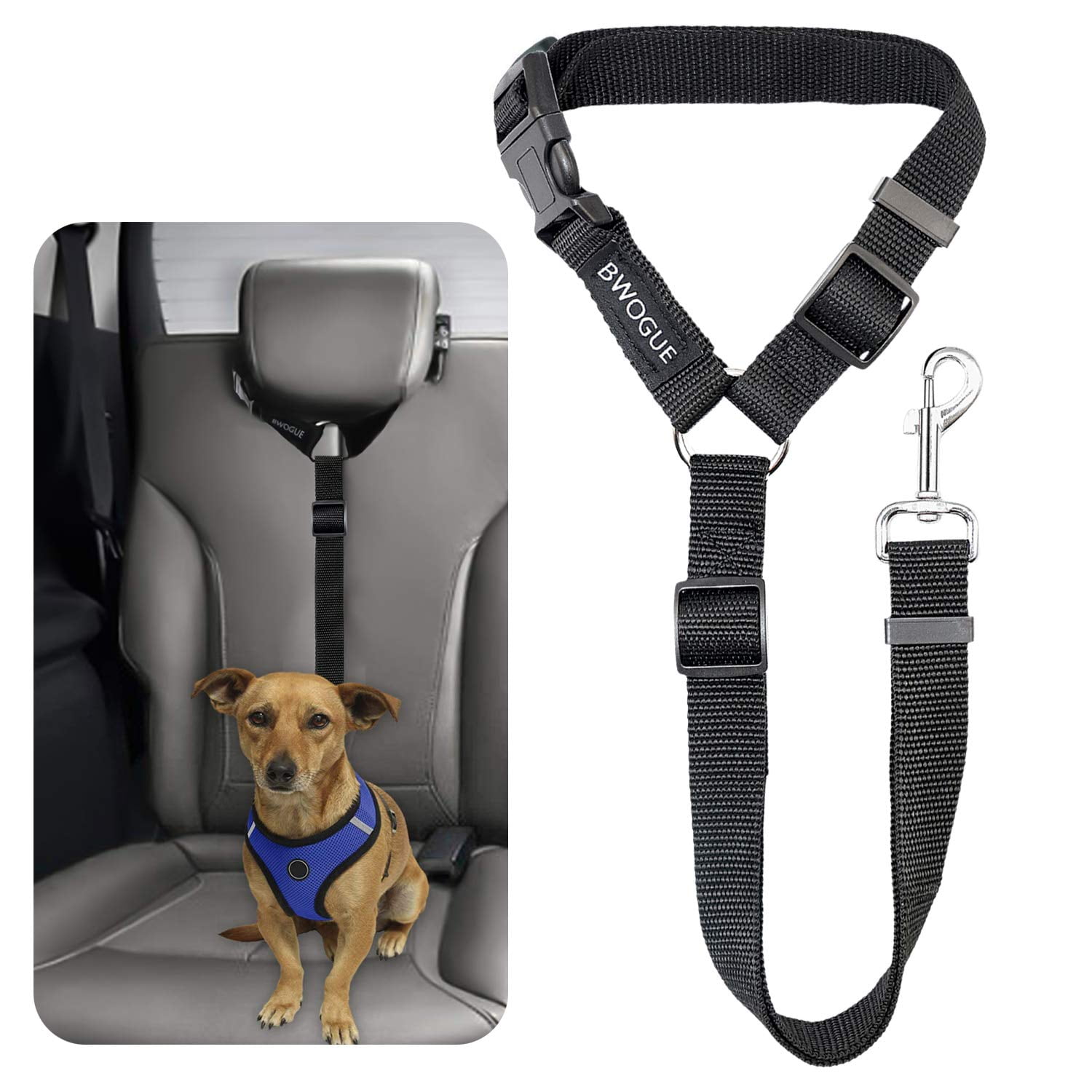 Dog Seat Belt 3-in-1 Car Harness for Dogs Adjustable Safety Seatbelt for  Car Durable Nylon Reflective Bungee Fabric Tether with Clip Hook Latch 
