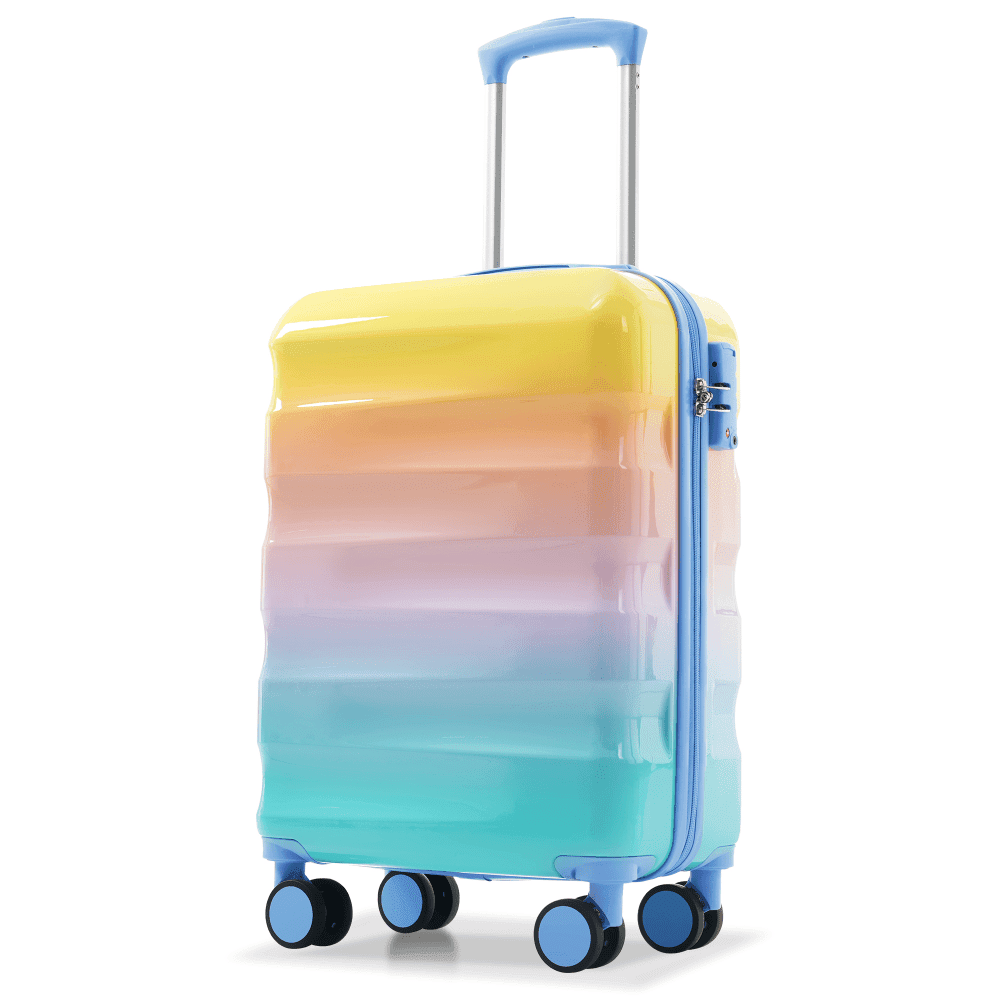 Tcbosik Hardshell Luggage Set with Cup Holder, 20 inch Lightweight Suitcase with TSA Lock and Spinner Wheels, Trolley Case with Travel Bag, 2-Piece Set, Blue & Orange