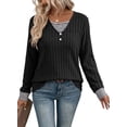 thumbnail image 5 of DOKOTOO Women's Crewneck Long Sleeve Knit Sweater Tops Casual Pullover Shirt Striped Layered Fall Winter Blouses S-2XL, 5 of 9