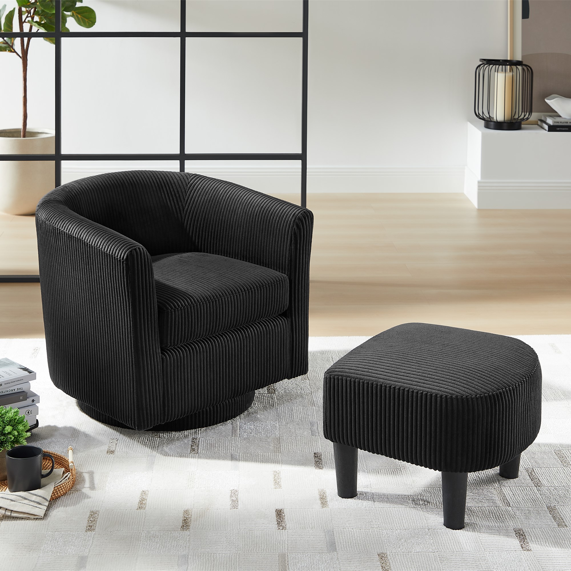 Swivel Accent Chair 360° Comfy Recliner Corduroy Arm Chair