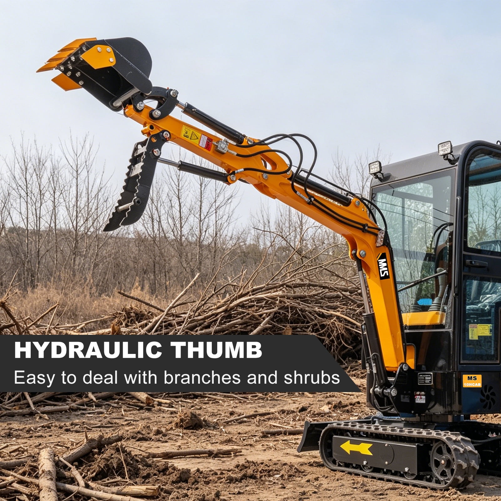 MMS 13.5HP 420CC Mini Excavator With B&S GAS Engine Crawler Hydraulic MS10HCAB 1 Ton Small Digger Enclosed Cab Excavator for Construction Work Gardens and Farm