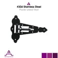 thumbnail image 2 of 8" Self Closing Horizontal Adjustable Stainless Steel T Hinge, 2 Sided Attachment on Gate Side, All Hardware and Hex Head Stainless Steel Wood Screws Included, Black, 2 of 8