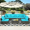 thumbnail image 3 of Gymax 7PCS PE Rotin Patio Sectionnel Canapé Conversation Ensemble W / Coussins Turquoise, 3 of 10