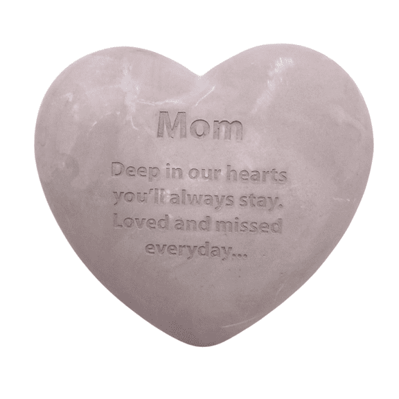 Wowser Brands Mom Heart Shaped Memorial Stone, Sympathy Gift, Remembrance Garden Accent, 6 inches