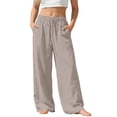 thumbnail image 2 of ITSAME Girls Cotton Wide Leg Pants High Waist Drawstring Breathable Loose Casual Pants for Kids Khaki Size 11, 2 of 9