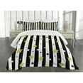 thumbnail image 3 of Ambesonne Striped Quilted Bedspread Set 3 Pcs, Vertical Lines Stars, Queen Size, Black White and Yellow, 3 of 5