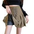 thumbnail image 3 of YM YOUMU Women Pleated Short Skirt Lace-up High Waist A-line Solid Color, 3 of 5