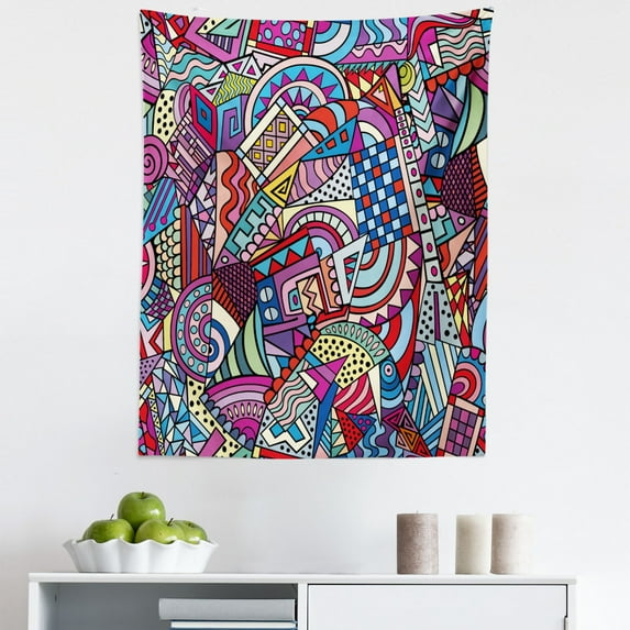 Abstract Tapestry, Colorful Funky Art 90's Stained Glass Style Triangle Squares Modern Art Print, Fabric Wall Hanging Decor for Bedroom Living Room Dorm, 5 Sizes, Multicolor, by Ambesonne