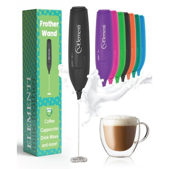 Vaporizador y Batidora de Mano Elementi Negro Potente para Lattes de Ensueño