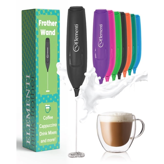 Vaporizador y Batidora de Mano Elementi Negro Potente para Lattes de Ensueño