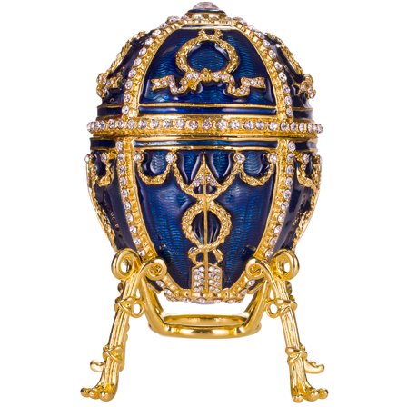 danila-souvenirs Faberge style Rosebud Egg / Trinket Jewel Box with Flower & Pendant 3.8'' (9.5 cm) blue