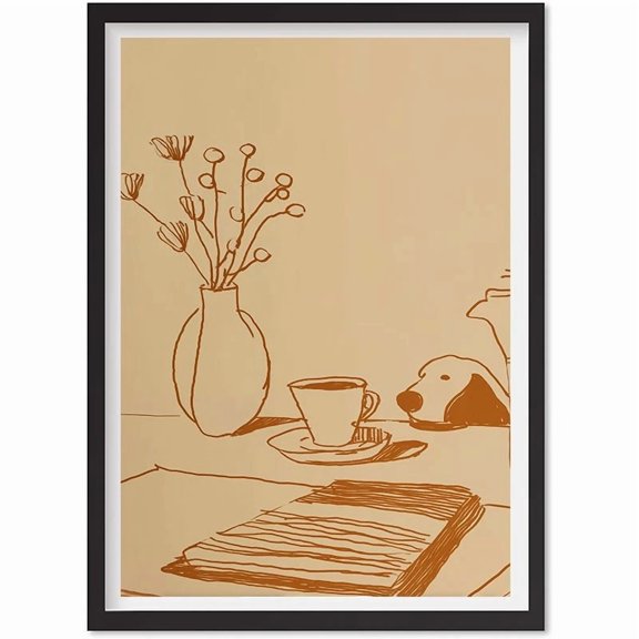 Sneaky Dog Kitchen Print, Abstract Coffee Wall Art, Funny Diner Decor, Whimsical, Matte Canvas Stretched, Posters for Room Bedroom Living Room Bathroom Wall Decor, Posters & Art Prints, Gift.