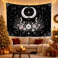thumbnail image 3 of Two Birds on Crescent Moon with Flowers and Stars on Black Background, Mystical Gothic for Dark Art Lovers, Detailed Symmetrical Art, Halloween Gift, Tapestry Wall Hanging for Bedroom and Dorm, 3 of 7