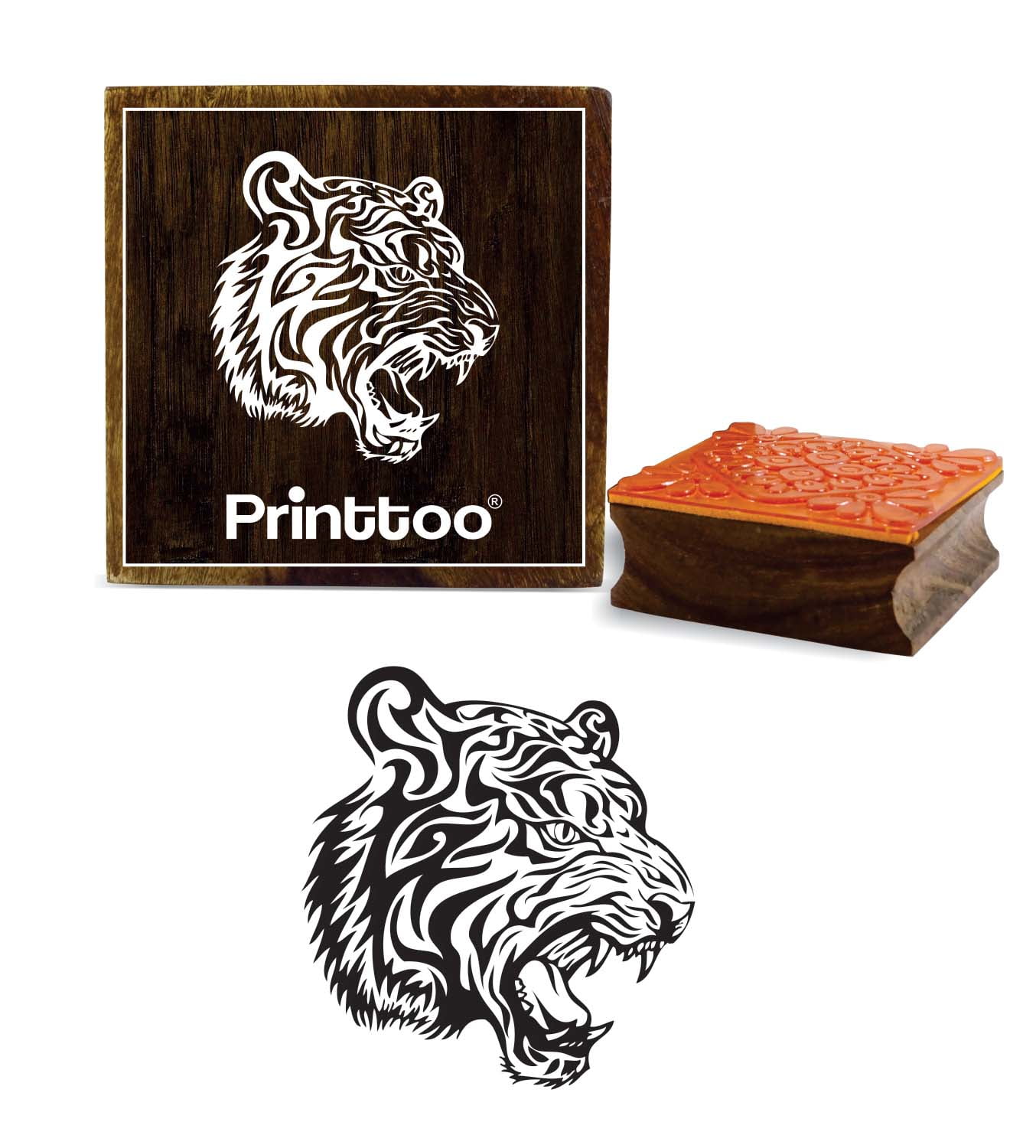 Printtoo Dragon Head Pattern Square Timbro di gomma in legno Crafting Textile Stamps-2 x 2 pollici