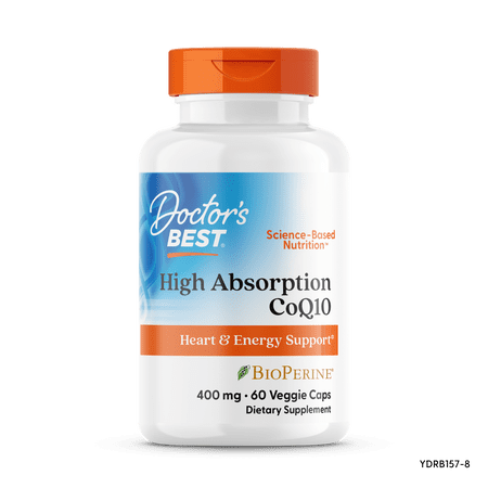 Doctor's Best High Absorption CoQ10 with BioPerine, Non-GMO, Vegan, Gluten Free, Naturally Fermented, Heart Health and Energy Production, 400 mg 60 Veggie Caps