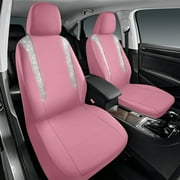 PIC AUTO Car Seat Cover - Sparkly Glitter and Pink Leather, Waterproof Front Seat Covers for Girls & Women, Airbag Compatible, Universal Fit