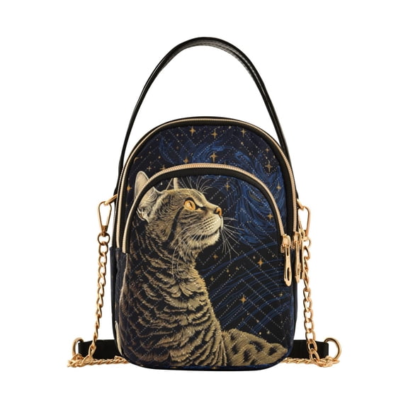 ALAZA Chain Crossbody Bags for Women Cat at Starry Night Shoulder Handbag Phone Purse