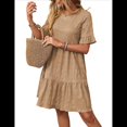 thumbnail image 3 of Vestidos de Verano para Mujer 2025, Cuello Redondo, Abullonada, Cintura Alta, Fruncido, Corte A, Holgados, Midi, Caqui, XXL, 3 of 9