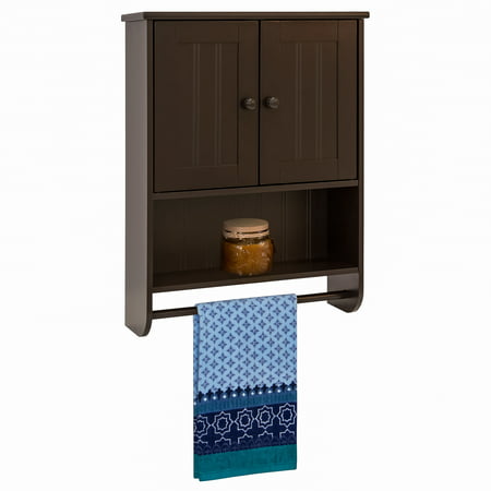 Best Choice Products Modern Contemporary Wood Bathroom Storage Organization Wall Cabinet w/ Open Cubby, Adjustable Shelf, Double Doors, Towel Bar, Wainscot Paneling, Espresso (Best Price Bathroom Cabinets)