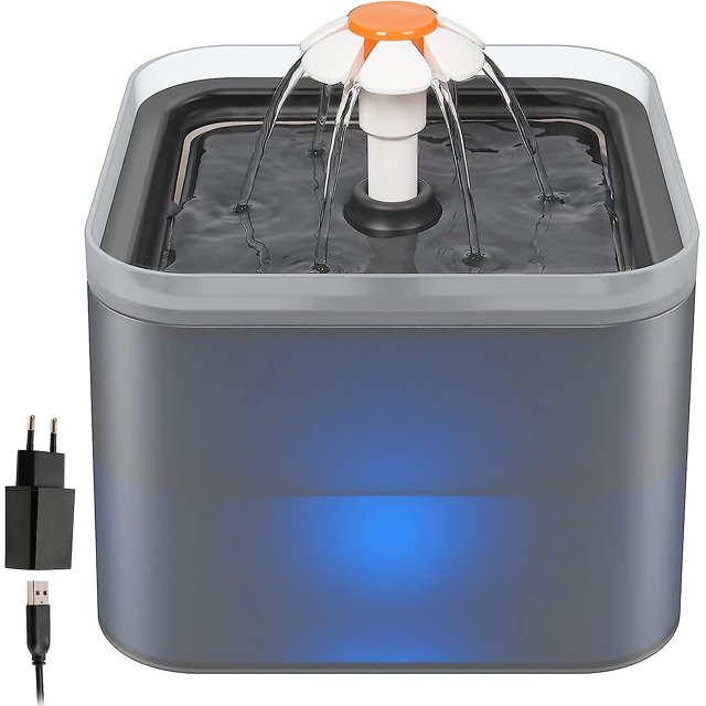 Fuente de agua para perros y gatos, 2 l, gris, dispensador de agua silencioso para gatos con filtro reemplazable