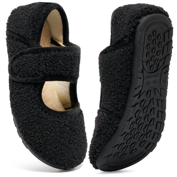 Ecetana Women's Fuzzy Mary Jane House Slippers with Adjustable Strap