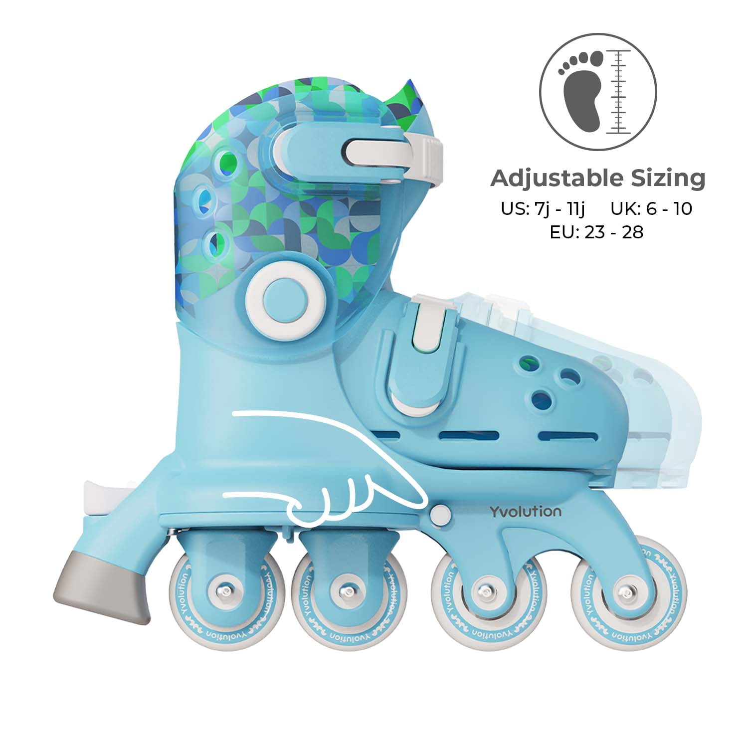 Yvolution Twista Kids Skates, Adjustable Modes, Kids Size 7J-11J, Blue, One Pair, Unisex