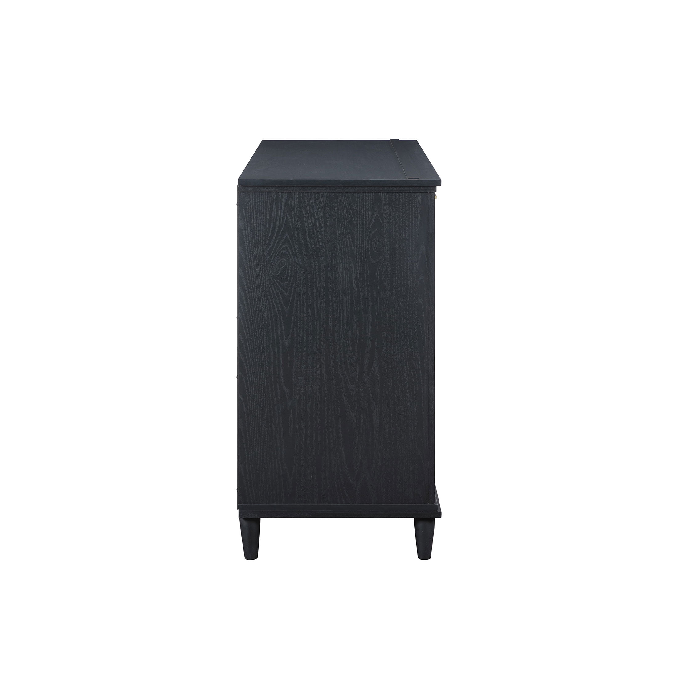 Beautiful Drew Rattan Media Console with Teched Away Drawer by Drew Barrymore, Black Finish