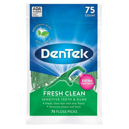 Dentek Floss Picks Fresh Clean Sensitive Teeth/Gums 75 Count (Pack of 3)