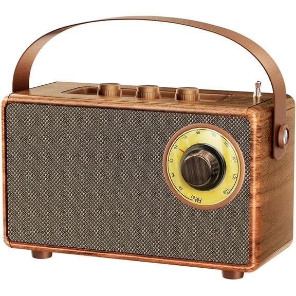 Freefish Greadio Retro Portable Speaker, Bluetooth 5.3, FM Radio, Rich Bass, Vintage Wood Design
