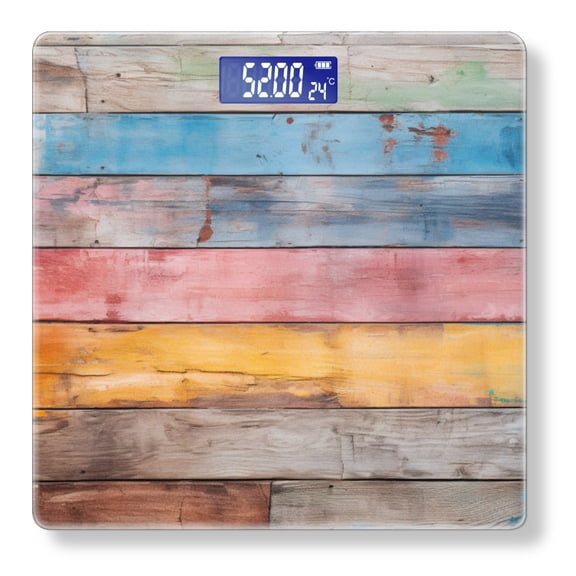 High Precision Body Weight Scale Smart Bathroom Scales with Large LCD Display(400lbs),Decorative for Bedroom-Colorful Wooden Planks With Aged Look