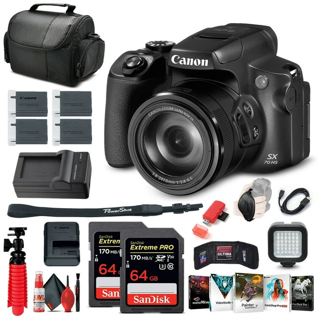 Canon PowerShot SX70 HS Appareil Photo Numérique (3071C001) + 2 x Cartes 64 Go + Plus (Modèle International)