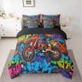 thumbnail image 2 of Homewish Boys Motercycle Lover Bedding Comforter Set 7pcs, Cartoon Dirt Bike Lover Queen Bedding Sets, Street Graffiti Artwork Reversible Queen Sheet Sets, Ultra Soft Bedroom Decor, 2 of 7