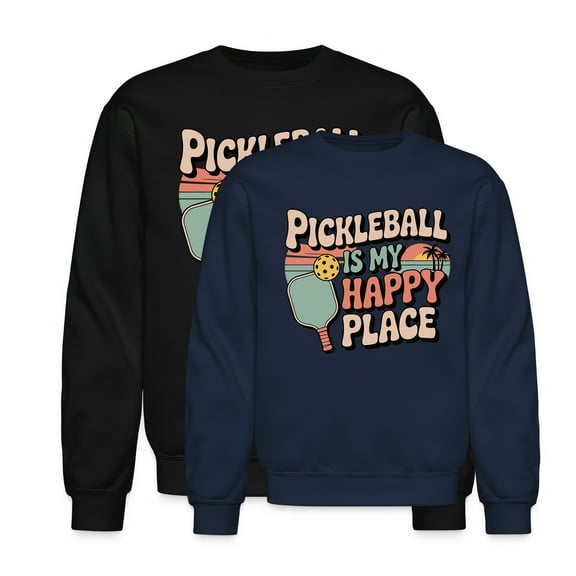 EcoLoom Pickleball Is My Happy Place Long Sleeve Unisex Midweight Crewneck Sweatshirt