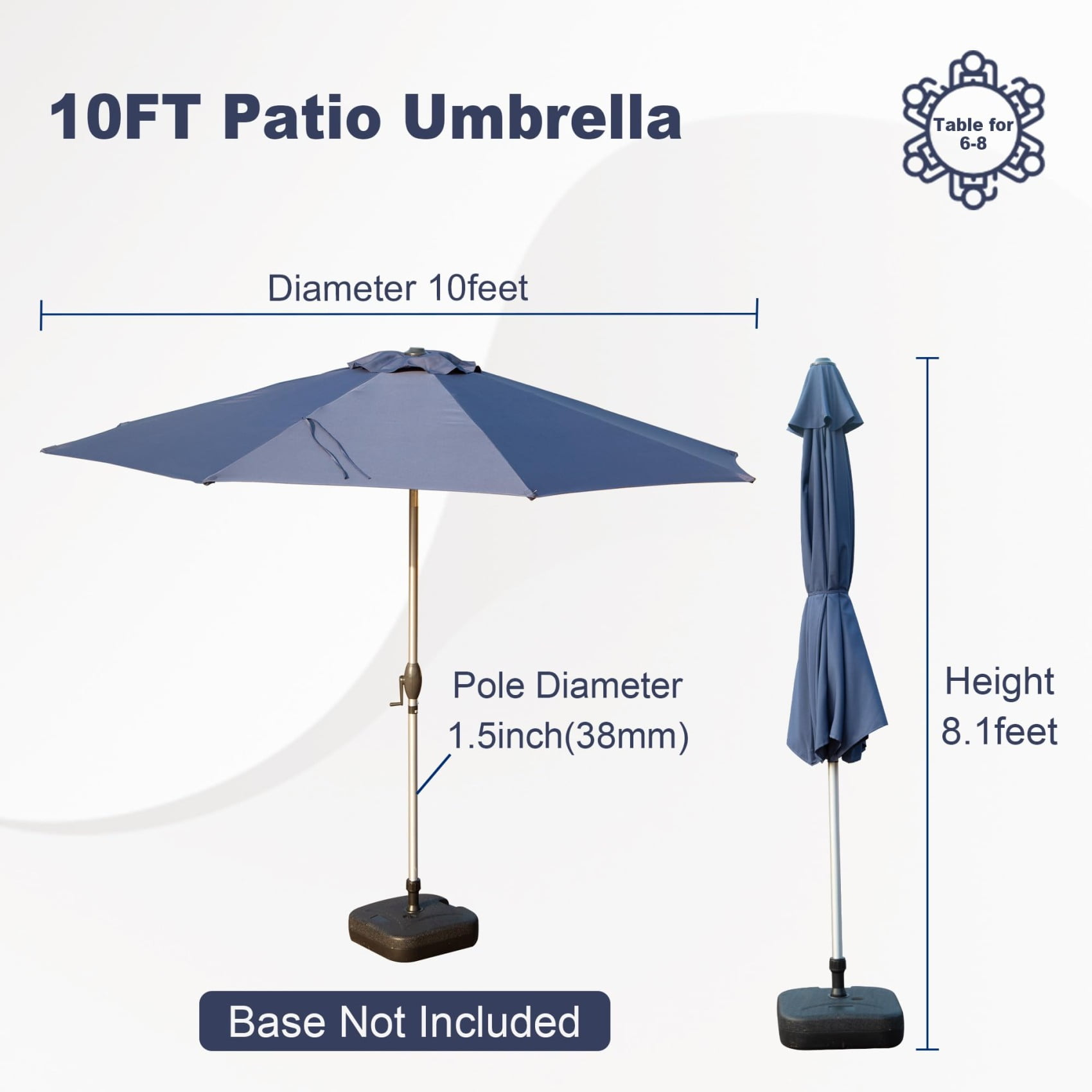 10FT Outdoor Patio Umbrella, Table Umbrella with Push Button Tilt, 8 Sturdy Ribs and Crank, UV Protection Waterproof Market Sun Umbrella for Garden, Deck, Backyard, Pool, Navy Blue