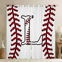 Homewish Cartoon Monogrammed L Blackout Curtains Set of 2 (52x84 Each), White Red Baseball Window Curtains, Teens Kids Boys Girls Curtains and Drapes, Curtains and Drapes Room Decor