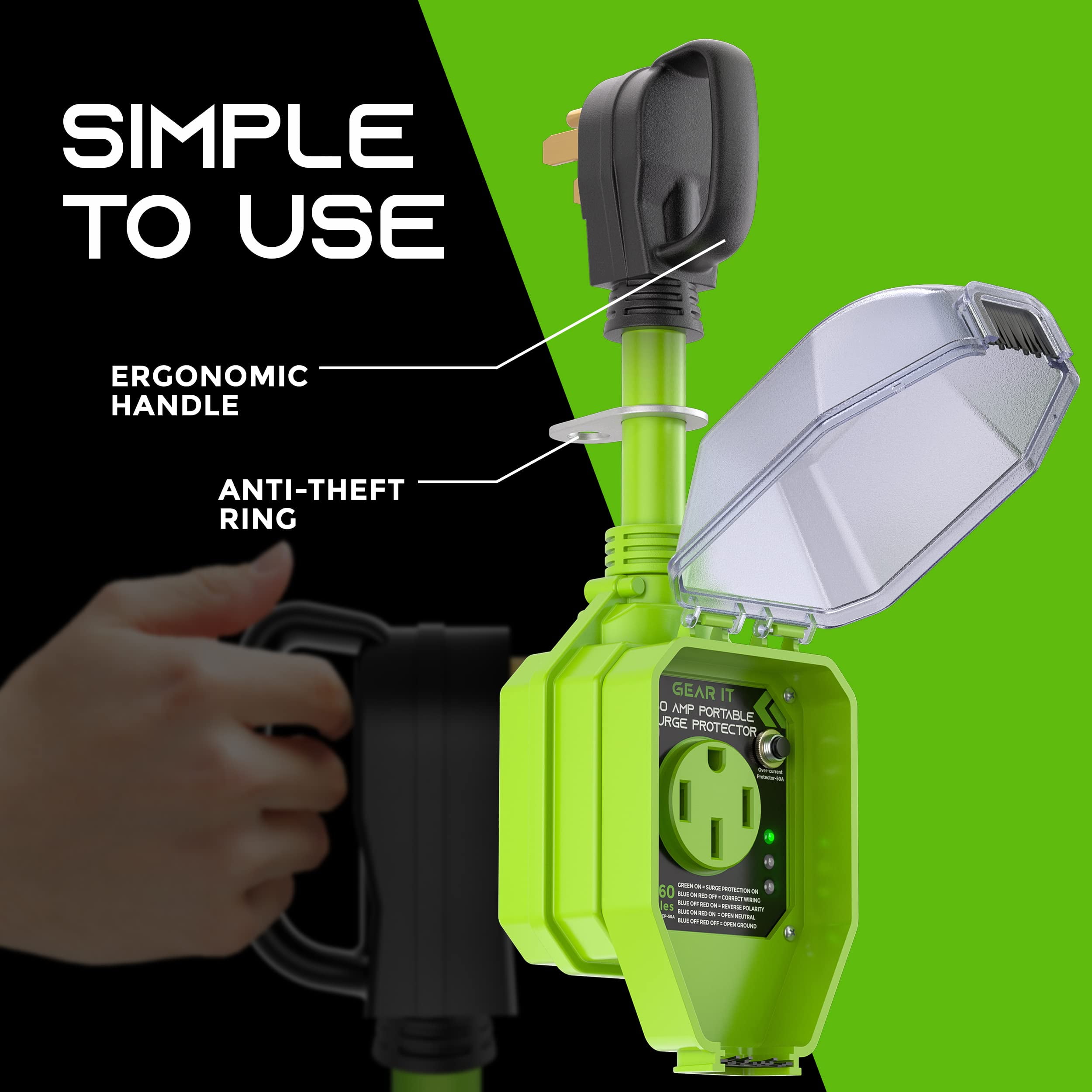 GEARit RV Surge Protector 50 AMP - Circuit Analyzer Voltage Protector/Monitor (3060 Joules) OCP Over Current Protection - Weather Resistant 50A Extension Plug for RV Trailer Travel Outdoor Camper