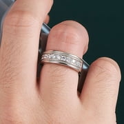 Newshe Mens wedding Bands 925 Sterling Silver Men Rings Wedding Band for Him 1ct Round Cubic Zirconia Promise Rings For Him Size 9