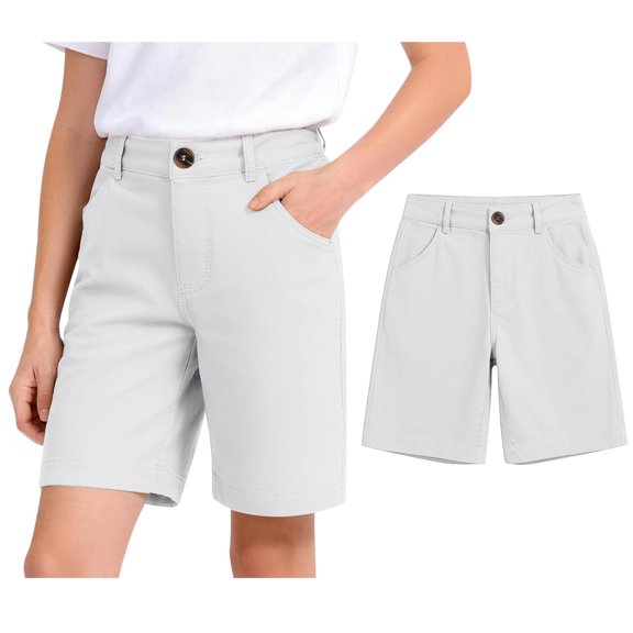 School Uniforms for Boys Girls Classic Pull On Elastic Back Shorts with Pockets White Shorts Boys Back To School Outfits for Boys Kids Boys Shorts Size 9-10 Years