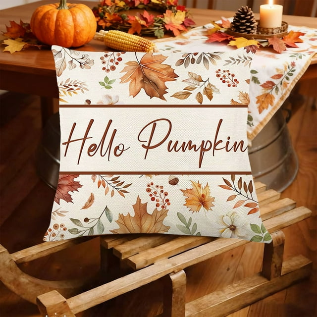 Fwttom Housse de Coussin Housse de Coussin Jeté Housse de Coussin Automne Érable Lin Imprimé Housse de Coussin Maison