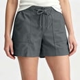 thumbnail image 2 of Plus Size Women's Solid Lightweight Drawstring Casual High Waist Hiking Shorts Summer Workout Shorts With Pockets, Polyester | UKHCCC,Dark Gray 3XL, 2 of 9