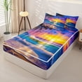 thumbnail image 2 of jejeloiu Dreamy Beach Sunset Zipper Twin Comforter Sets with Fitted Sheet and 2 Pillowcases For Girls,Tropical Palm Seashell Zipper Bedding Set,Purple Blue,Navy Blue Reversible,4-Piece, 2 of 7