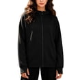 thumbnail image 2 of BaoFuBaoMei Womens Sweatshirt Thumb Holes Plus Size Full Zip up Long Sleeve Hooded Neck Hoodies Solid Fall Winter Tops with Zip Pockets, 2 of 6