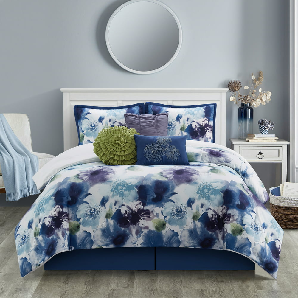 Lanco Midnight Blue 7 Piece Comforter Set Blue/Purple, Bed Size ...