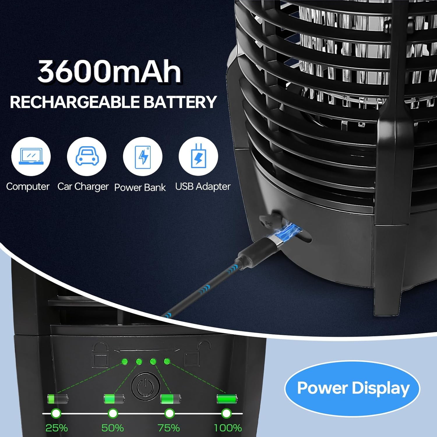 Bug Zapper Outdoor Indoor with LED Light, 2000V Electric Mosquito Fly Insect Killerr for Camping, Picnic, Garden, Patio, Yard, Kitchen, Home, Black