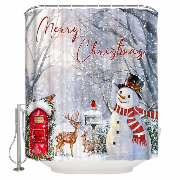54x78 Inch Shower Curtain Decorative Christmas Bathtub Bath Curtains Fabric Waterproof Bathroom Decor Snowman Xmas Tree Snowflake White Small Stall Shower Curtain Set with 12 Hooks