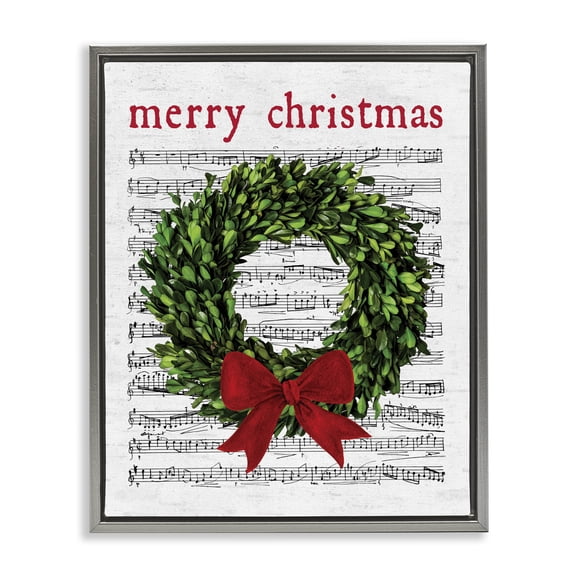 Stupell Industries Traditional Merry Christmas Song Wreath Gray Floating Frame Canvas Art, 17 x 21, by Lettered and Lined