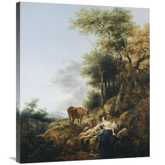 36 in. Landscape with A Nymph & A Satyr Art Print - Nicolaes Berchem