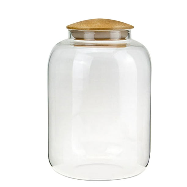EeaseMX Tarro de caramelos con tapa de bambú de 1150 ml, recipiente de vidrio transparente de borosilicato para granos alimenticios.