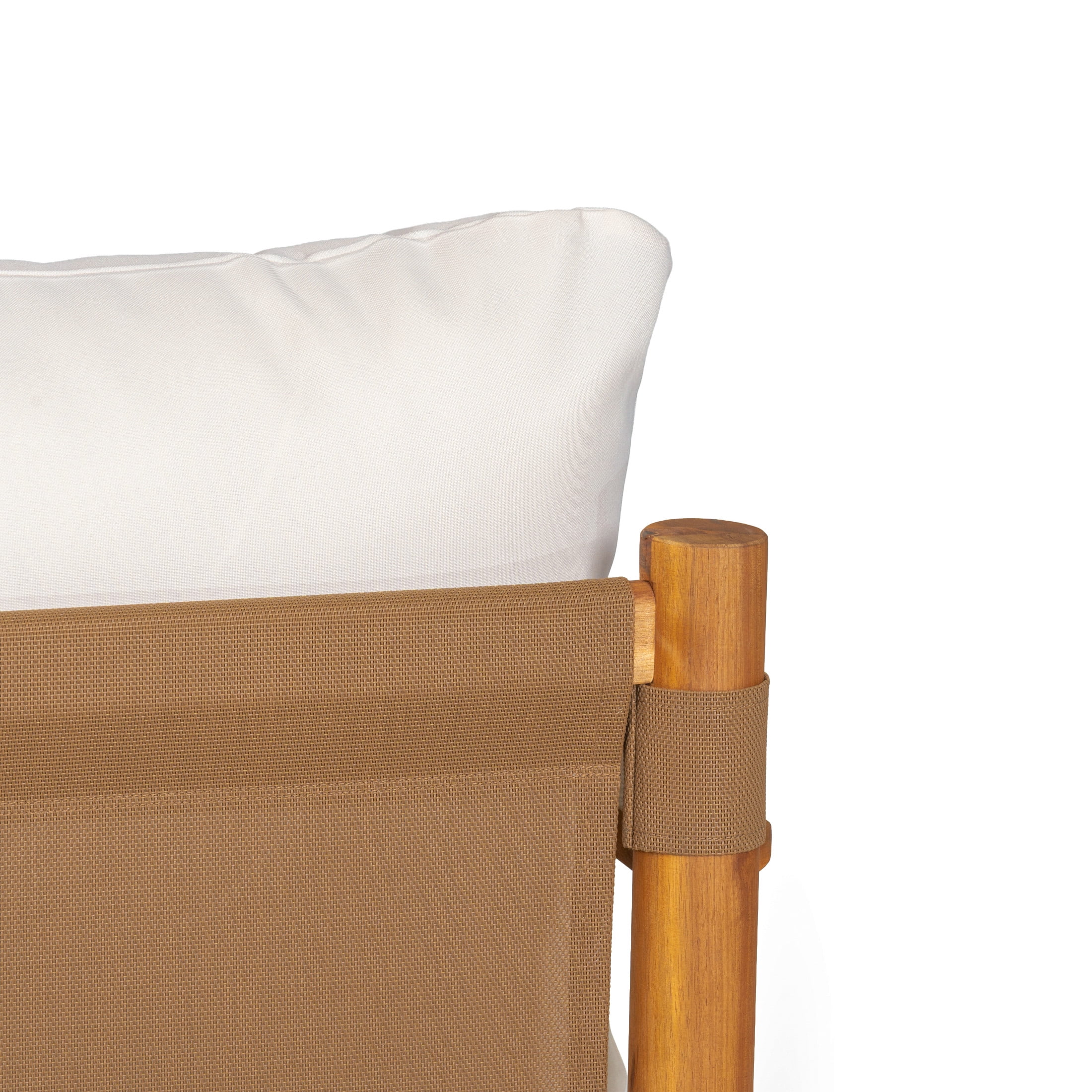 Christopher Knight Home 4 Piece Patio Conversation Set with Cushion, Textilene Backrest, Teak + Beige